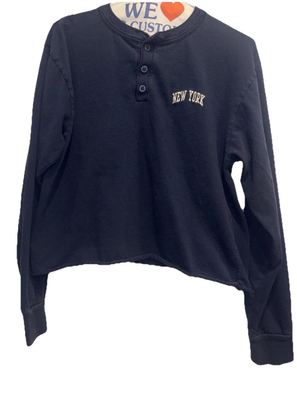 Brandy Melville Henley Top Long Sleeve Navy New York Size Small